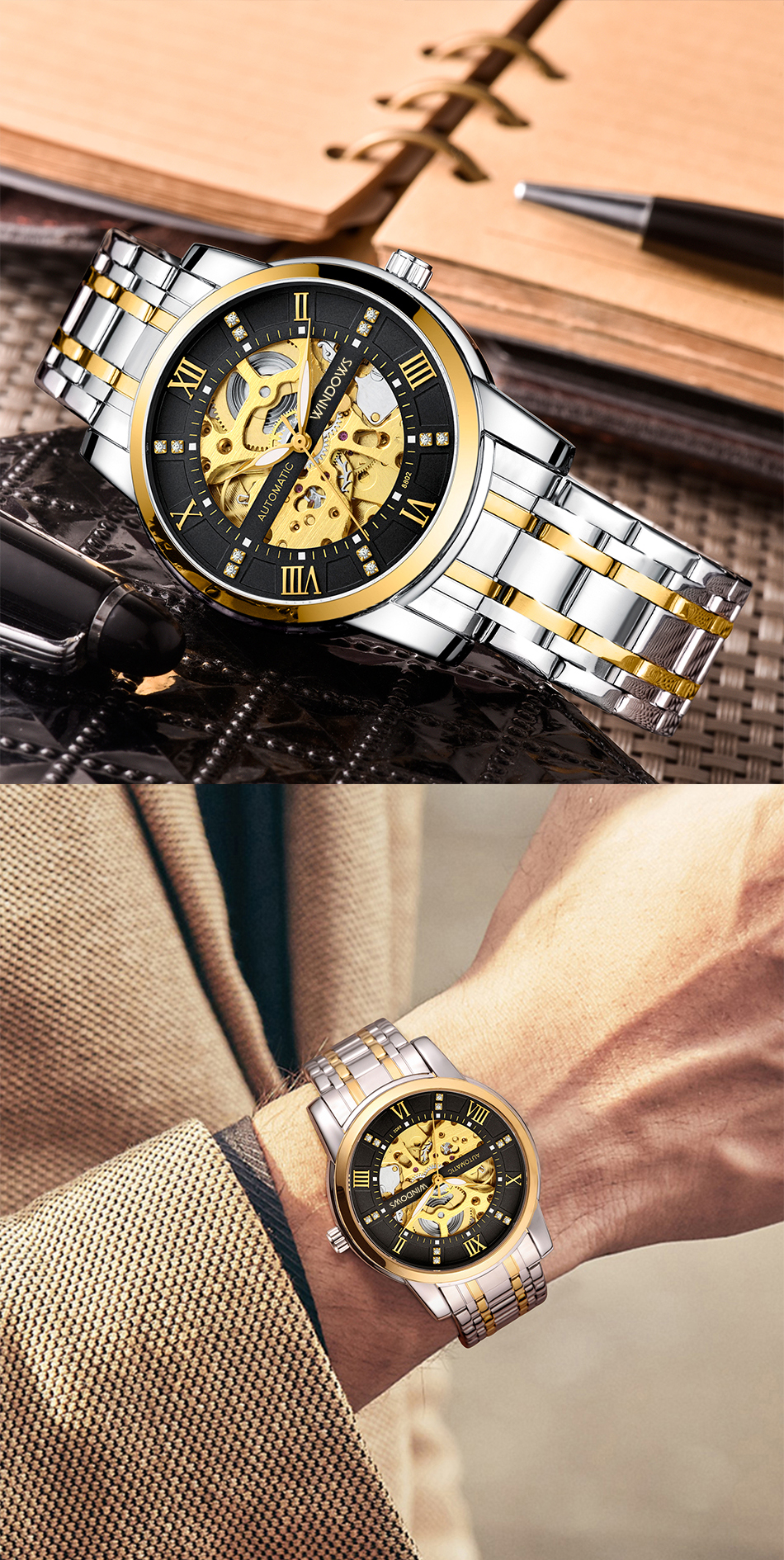 穩(wěn)達(dá)時熱賣電商暢銷款鏤空機(jī)械表貨源直供