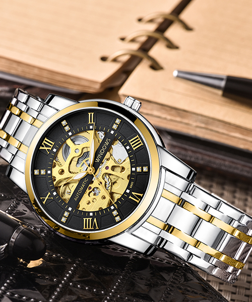 男士機械手表批發(fā)創(chuàng)意鏤空設計