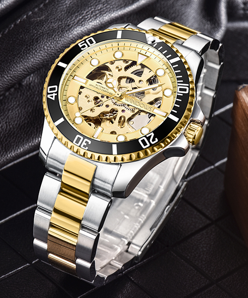 廠家直供間金鏤空機械手表批發貨源