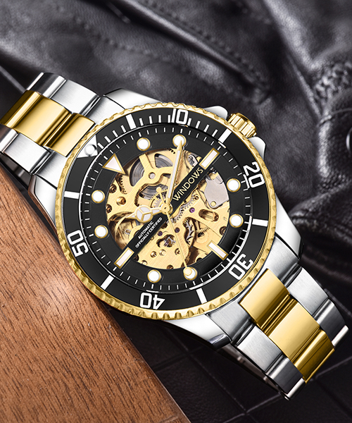 廠家直供間金鏤空機械手表批發貨源