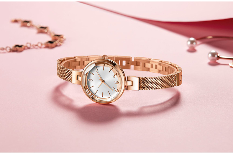 578女士商務時尚鋼網帶防水石英表廠家代發