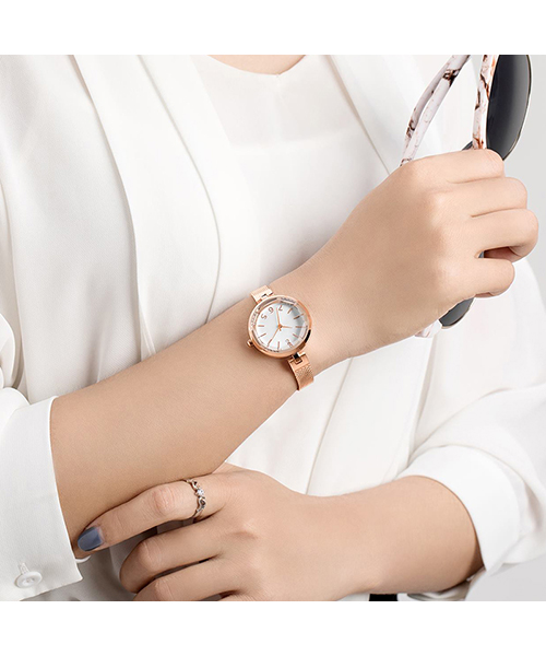 578女士商務時尚鋼網帶防水石英表廠家代發