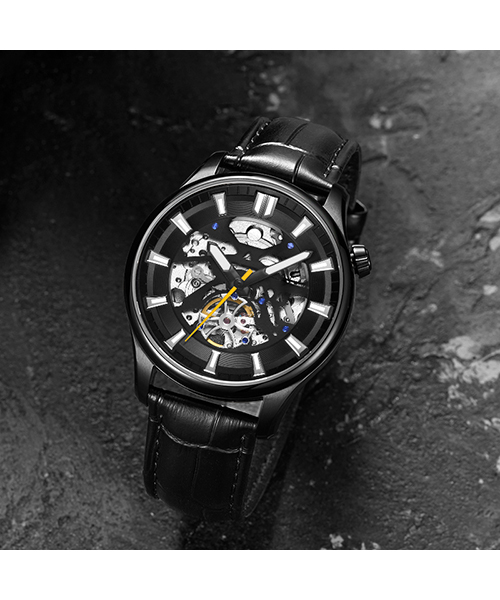 6770跨境精鋼機械手表鏤空表盤夜光休閑男士手表廠家推薦