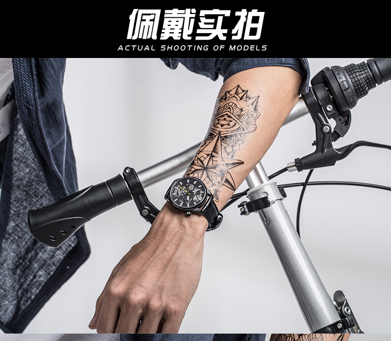 6770跨境精鋼機械手表鏤空表盤夜光休閑男士手表廠家推薦