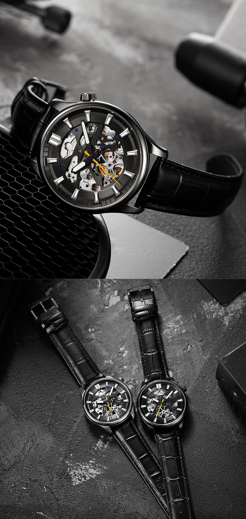 6770跨境精鋼機械手表鏤空表盤夜光休閑男士手表廠家推薦