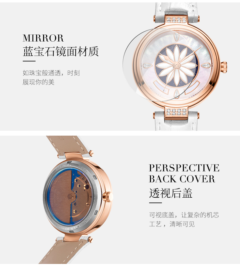 6776時尚淑女全自動機械防水皮帶女士手表廠家促銷