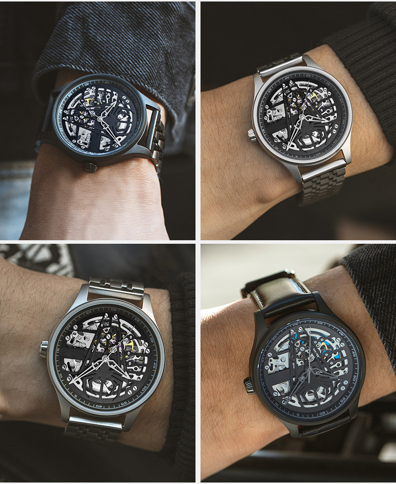6787跨境全自動鏤空機械真皮手表時尚商務男士手表廠家貨源直供