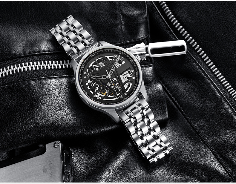 6787跨境全自動鏤空機械真皮手表時尚商務男士手表廠家貨源直供