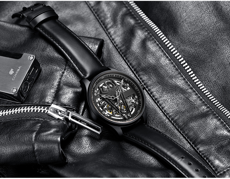 6787跨境全自動鏤空機械真皮手表時尚商務男士手表廠家貨源直供