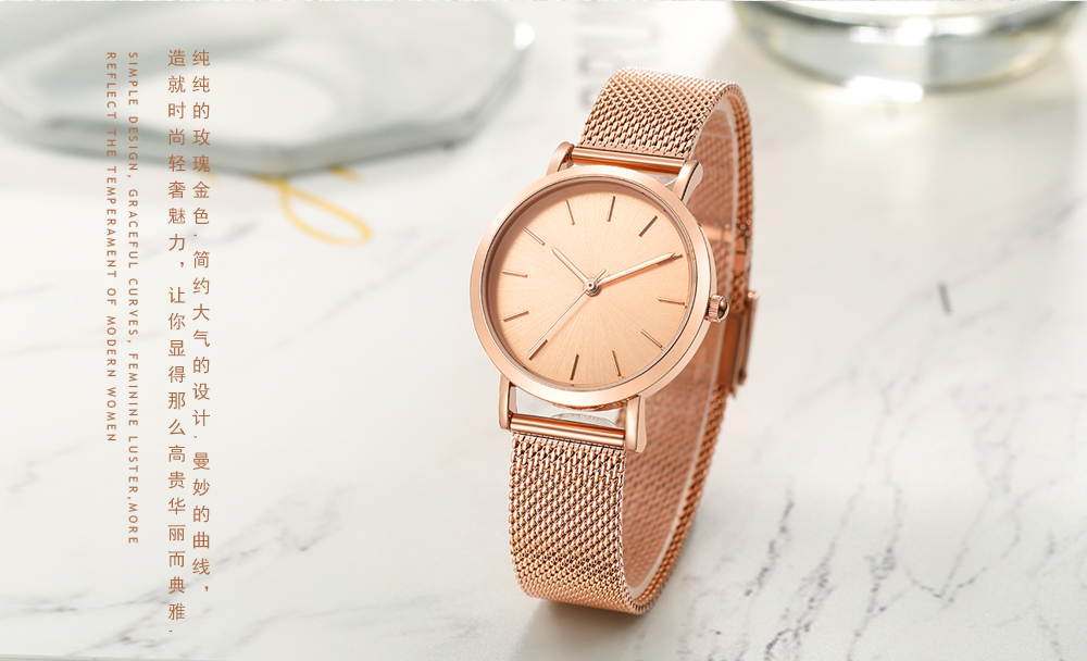 CC32北歐簡約潮流女士手表精致防水網帶石英手表廠家現貨代工