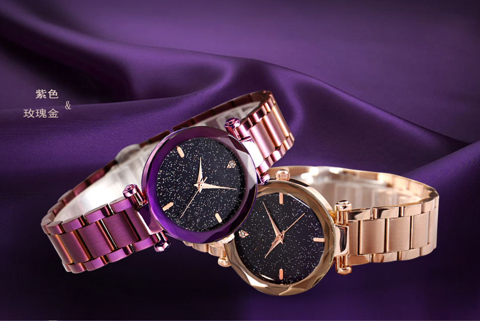 D2夢幻星空石英手表時尚不銹鋼表帶鑲鉆女士手表廠家加工定制