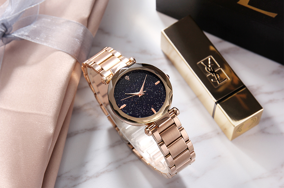 D2夢幻星空石英手表時尚不銹鋼表帶鑲鉆女士手表廠家加工定制