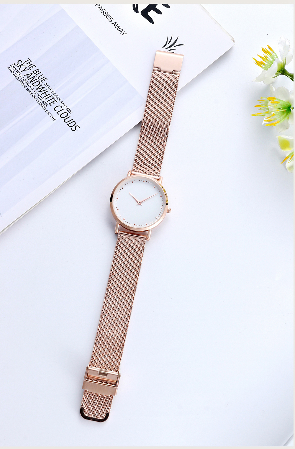 MD36簡約設計女士防水手表電鍍精鋼網帶石英手表廠家自產