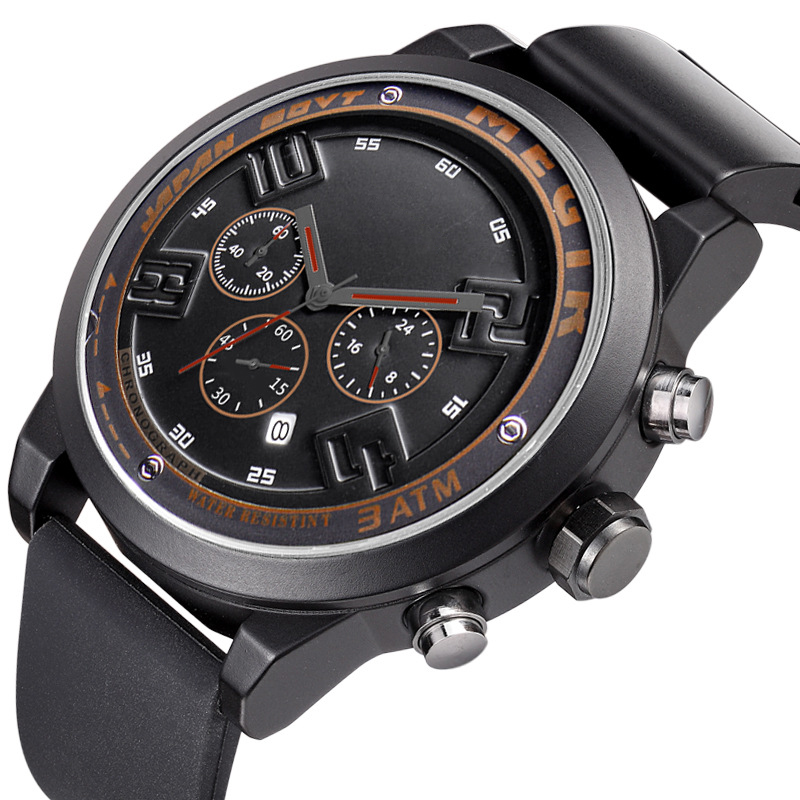 2001硅膠表帶時尚運動夜光日歷大表盤男士石英手表廠家自產供應