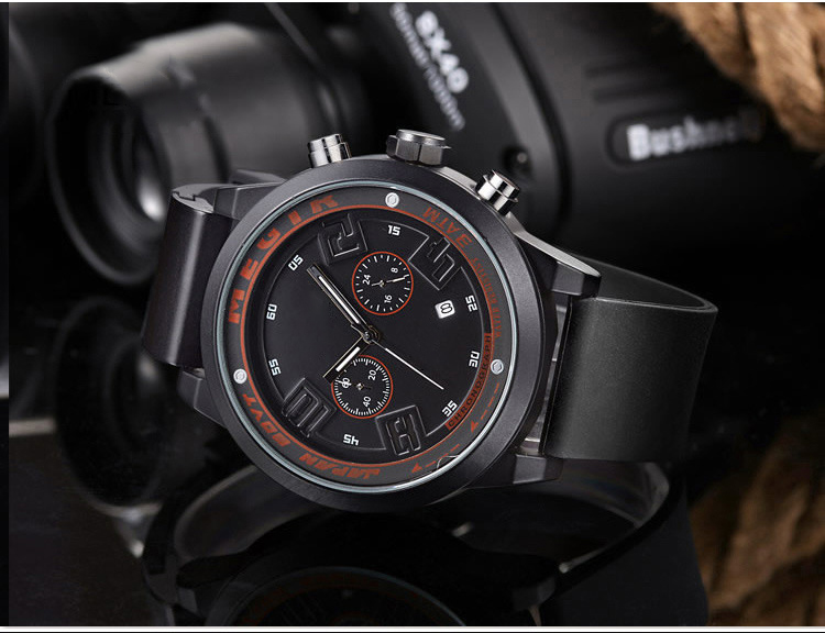 2001硅膠表帶時尚運動夜光日歷大表盤男士石英手表廠家自產供應