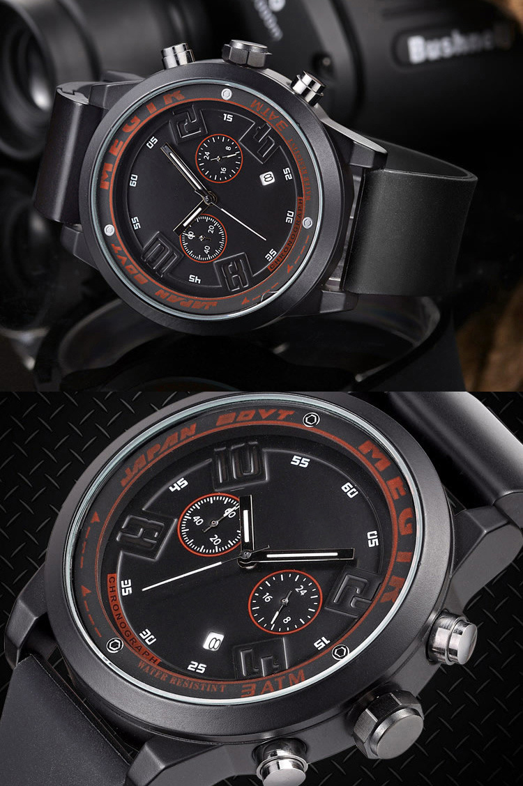 2001硅膠表帶時尚運動夜光日歷大表盤男士石英手表廠家自產供應