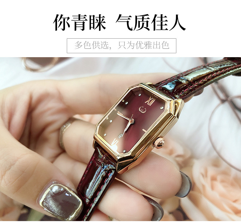 2600復(fù)古網(wǎng)紅鑲鉆小方表玫瑰金殼防水日歷女士手表廠家一手貨源