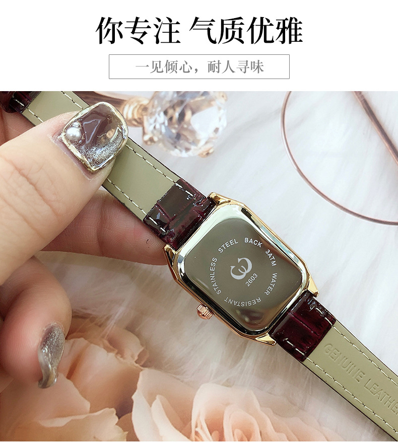 2600復(fù)古網(wǎng)紅鑲鉆小方表玫瑰金殼防水日歷女士手表廠家一手貨源