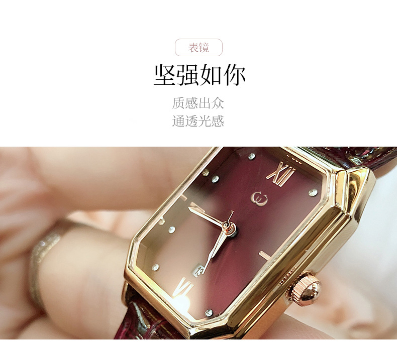 2600復(fù)古網(wǎng)紅鑲鉆小方表玫瑰金殼防水日歷女士手表廠家一手貨源