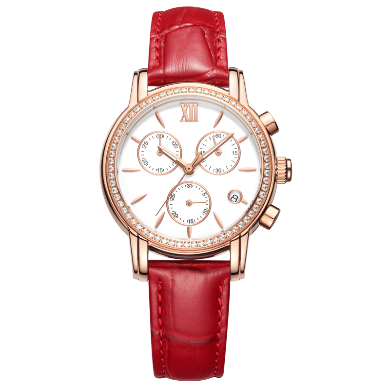 6783時尚鑲鉆全自動機(jī)械表真皮防水三眼女士手表廠家熱銷