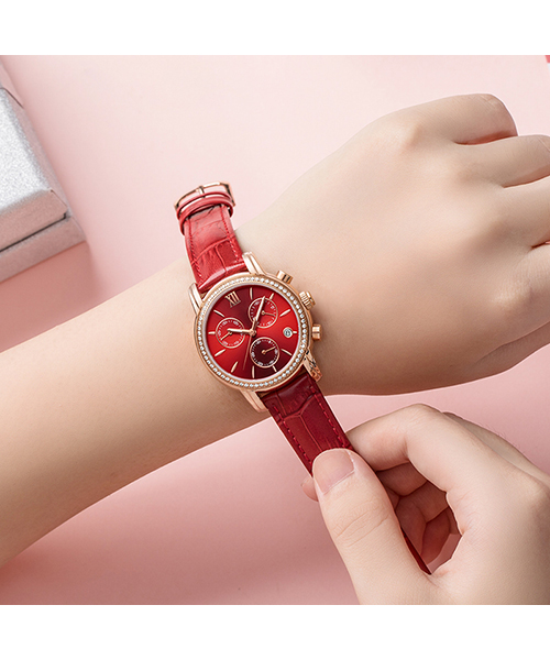 6783時尚鑲鉆全自動機(jī)械表真皮防水三眼女士手表廠家熱銷