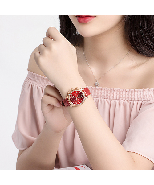 6783時尚鑲鉆全自動機(jī)械表真皮防水三眼女士手表廠家熱銷