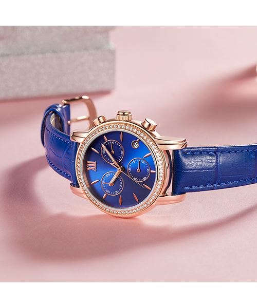 6783時尚鑲鉆全自動機(jī)械表真皮防水三眼女士手表廠家熱銷