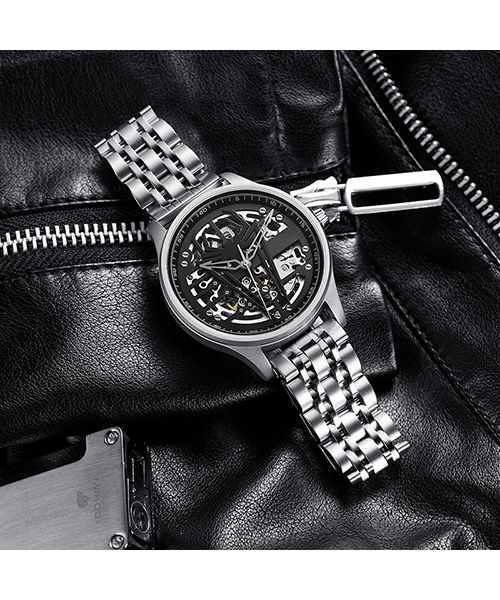 6787跨境全自動鏤空機械真皮手表時尚商務(wù)男士手表廠家貨源直供