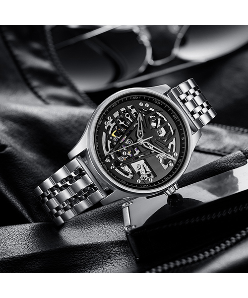 6787跨境全自動鏤空機械真皮手表時尚商務男士手表廠家貨源直供