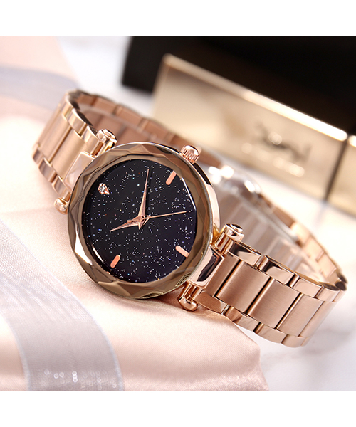 D2夢幻星空石英手表時尚不銹鋼表帶鑲鉆女士手表廠家加工定制