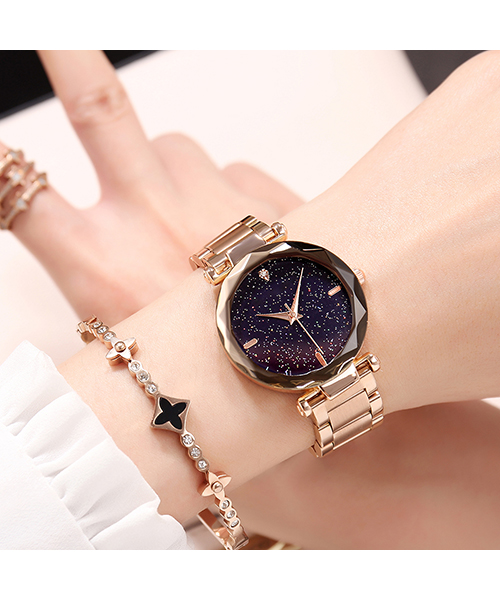 D2夢幻星空石英手表時尚不銹鋼表帶鑲鉆女士手表廠家加工定制