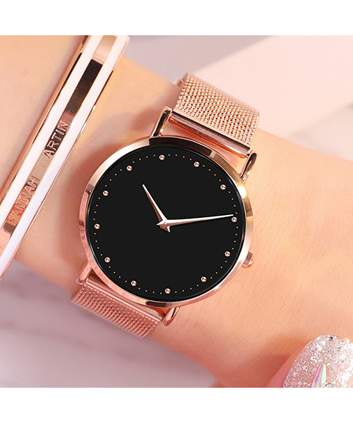 MD36簡約設計女士防水手表電鍍精鋼網帶石英手表廠家自產