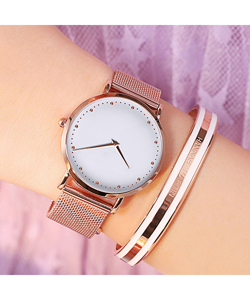 MD36簡約設計女士防水手表電鍍精鋼網帶石英手表廠家自產