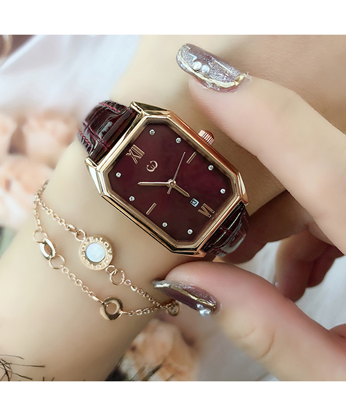 2600復(fù)古網(wǎng)紅鑲鉆小方表玫瑰金殼防水日歷女士手表廠家一手貨源